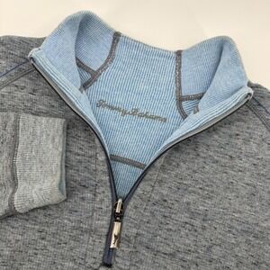 Tommy Bahama Reversible Quarter Zip Pullover Mens Gray Blue Contrast Mens Large‎